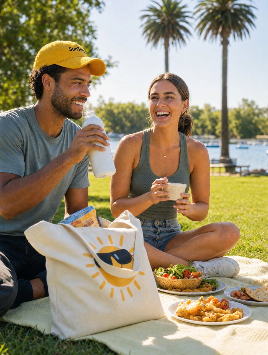 Vrienden genieten van een zonnige picknick