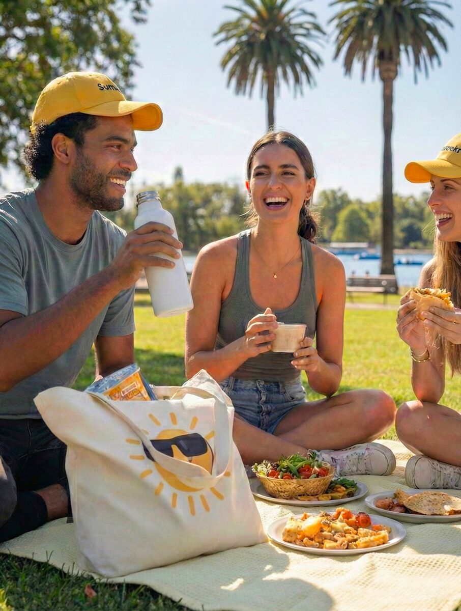 Friends enjoying a sunny picnic