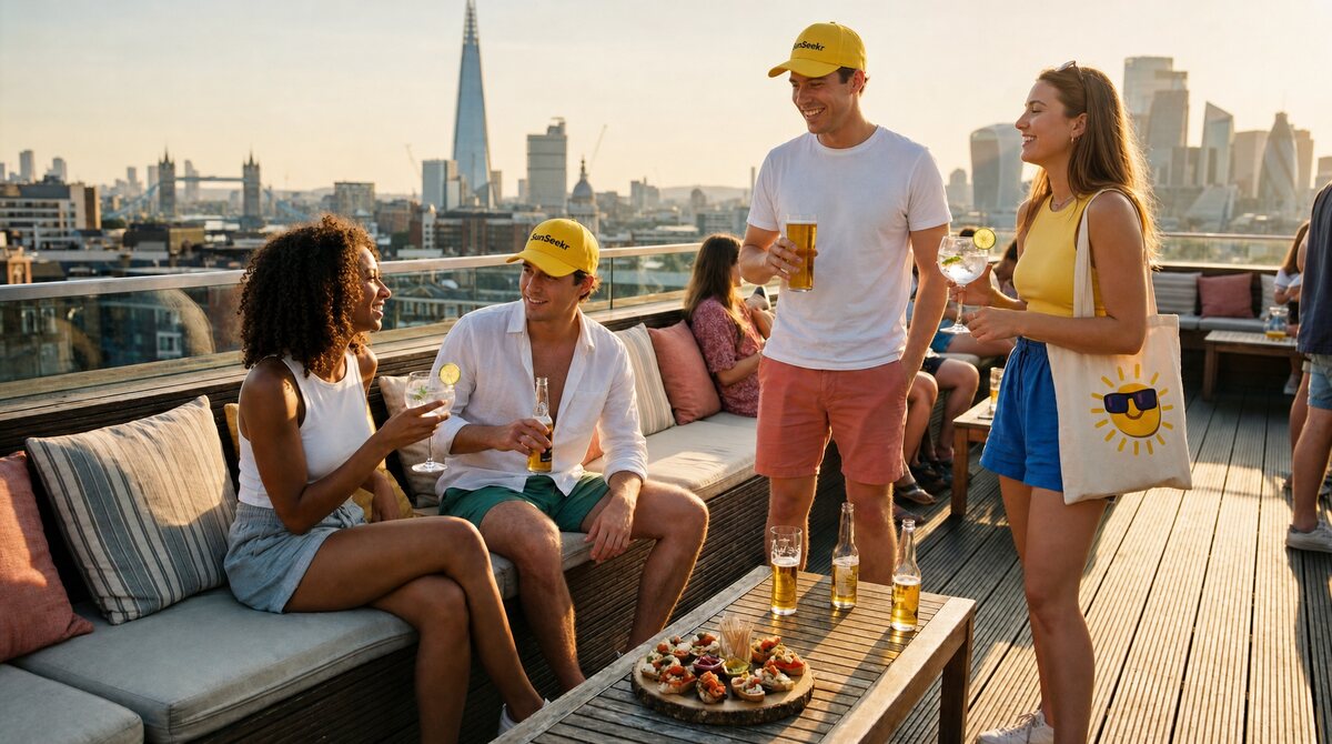 Vrienden op een zonnig dakterras
