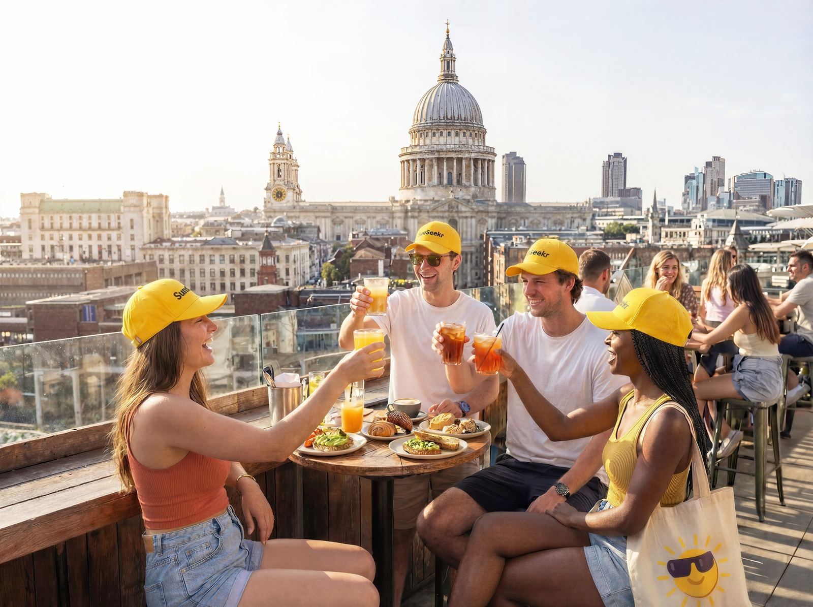 Amigos al sol en una azotea de Londres
